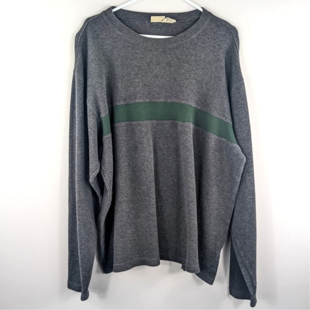Eddie Bauer Men's XL Sweater Heather Gray Knit Top Long Sleeve Crew Neck Green